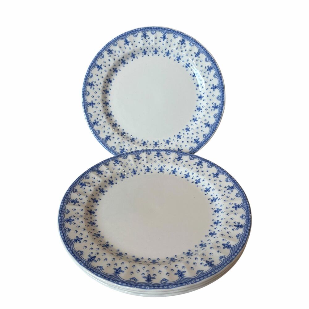 Blue Fleur de Lys Salad Plates 8in Ceramic Set of 4 Made in Columbia NEW